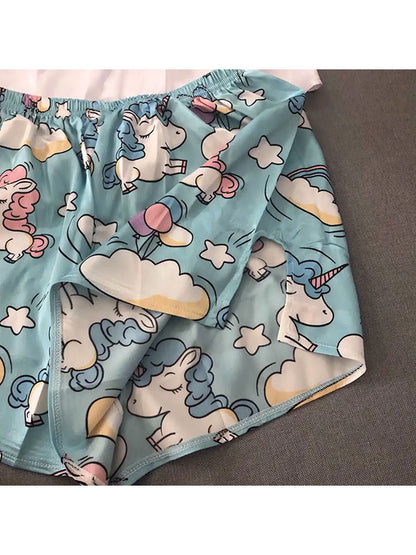 Pyjama en Satin pour Femme "Licorne Bleu"