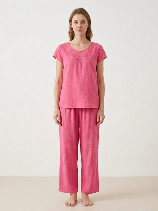 Pyjama En Lin Rose Pour Femme "Secret de Lys" | Pyjama Shop