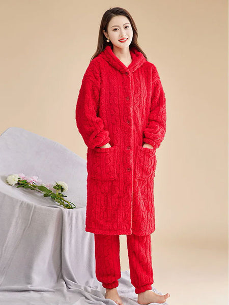 Pyjama Femme Hiver - 2 Pièces Flanelle/Polaire - Haut Ample & Pantalon Large - Confortable Et Chaud - Idéal Détente - 4