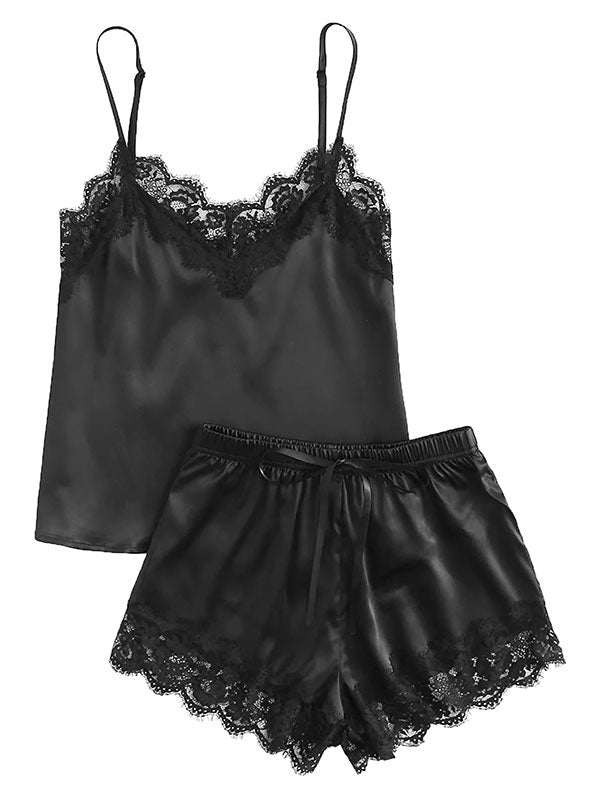 Pyjama Noir Pour Femme Sexy "Voile de Satin" | Pyjama Shop