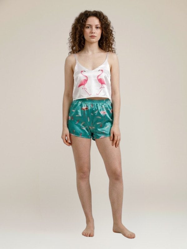 Pyjama Short En Satin  "Flamant Rose" | Pyjama Shop
