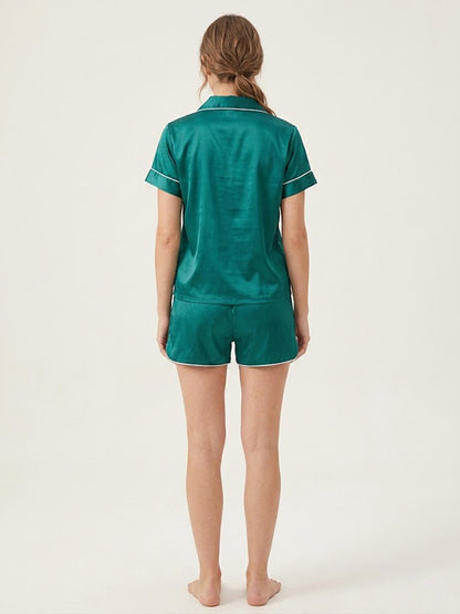 Pyjama Short En Satin Vert Émeraude Pour Femme "Douce Emeraude" | Pyjama Shop​