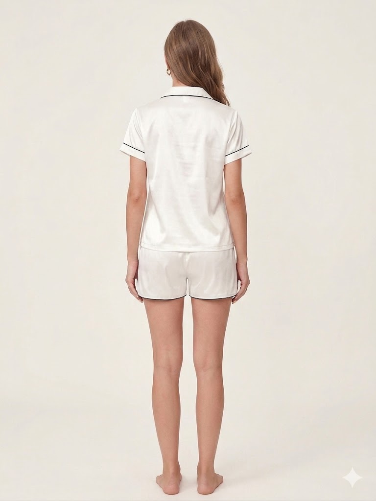 Pyjama Satinés Blanc Pour Femme "Charme de Nacre" | Pyjama Shop