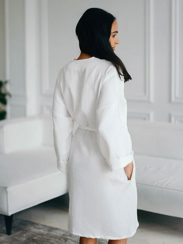 Robe de Chambre En Coton Blanc Pour Femme "Nid Douillet" | Pyjama Shop