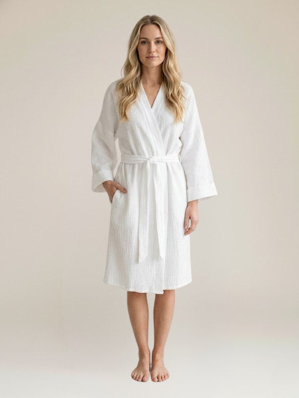 Robe de Chambre En Coton Blanc Pour Femme "Nid Douillet" | Pyjama Shop