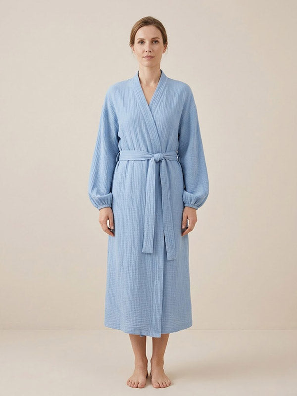 Robe de Chambre Pour Femme en Coton "Chaleur Douce" Bleu Ciel | Pyjama Shop