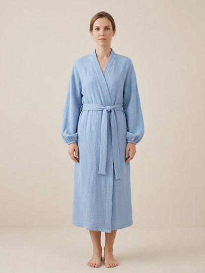 Robe de Chambre Pour Femme en Coton "Chaleur Douce" Bleu Ciel | Pyjama Shop