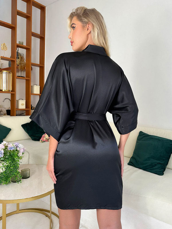 Robe de Chambre Noire en Satin "Matin de Rêve" | Pyjama Shop