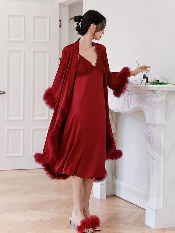 Robe de Chambre Pour Femme ??l?�gante ?� Plumes 