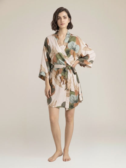 Robe de Chambre en Satin Pour Femme "Paradis Palmier" | Pyjama Shop