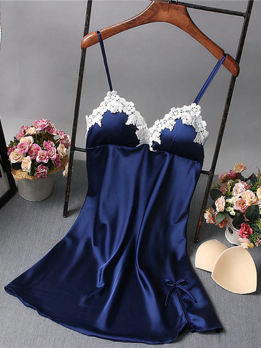Nuisette en Satin Dentelle pour Femme "Bleu Marine" | Pyjama Shop