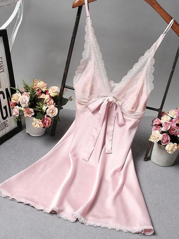 Nuisette en Satin avec nœud pour Femme "Rose" | Pyjama Shop