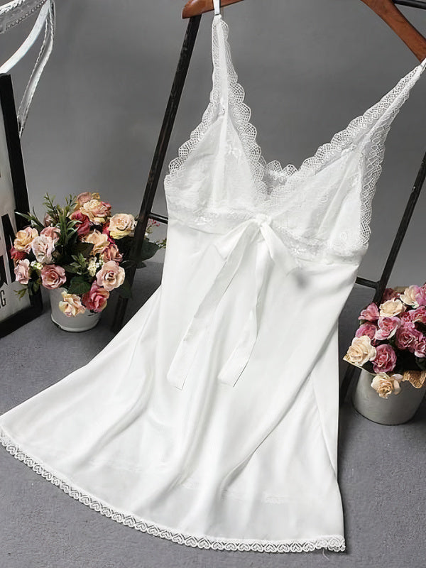 Nuisette en Satin avec nœud pour Femme "Blanc" | Pyjama Shop