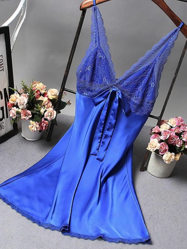 Nuisette en Satin avec nœud pour Femme "Bleu" | Pyjama Shop