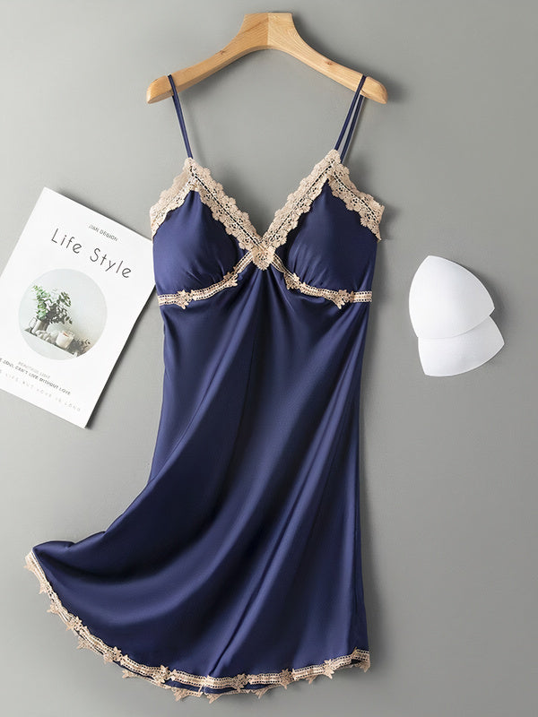 Nuisette Romantique Élégante en Col V "Bleu Marine" | Pyjama Shop