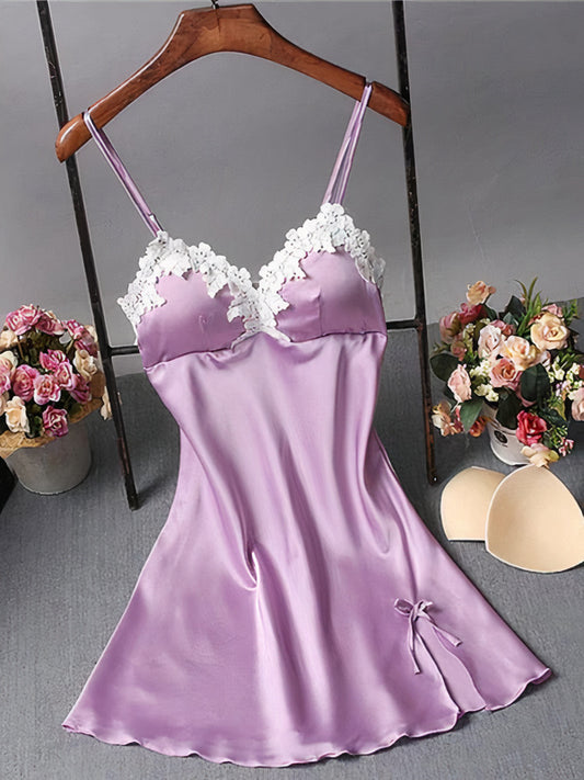 Nuisette en Satin Dentelle pour Femme "Violet" | Pyjama Shop