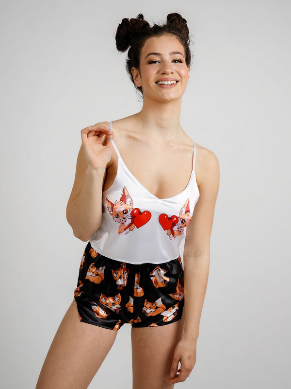 Pyjama en Satin pour Femme "Renard Love" | Pyjama Shop