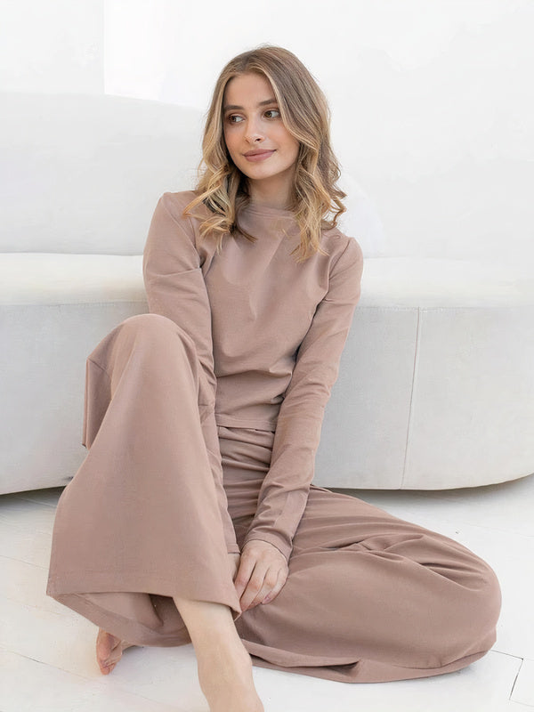 Pyjama Asymétrique à Manches Longues "Marron" | Pyjama Shop