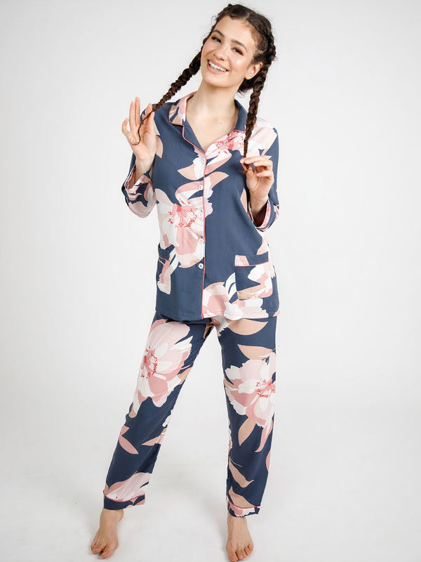 Pyjama en Viscose pour Femme "Begonia Bleu" | Pyjama Shop