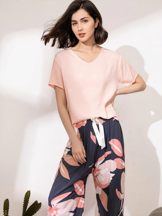 Pyjama Bohème en Satin Fleuri "Rose-Bégonia" | Pyjama Shop
