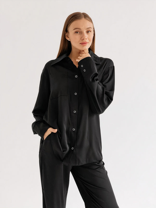 Pyjama pour femme à boutons classiques "Noir" | Pyjama Shop