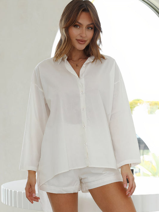 Pyjama Chemise Oversize & Short "Blanc" | Pyjama Shop