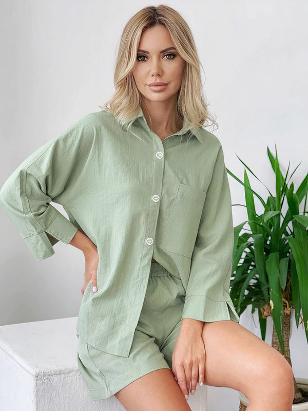 Pyjama Femme en Viscose Vert Sauge Mix & Match à Coutures Contrastantes | Pyjama Shop