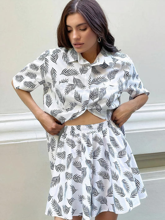 Pyjama Femme en Satin Croisé à Motif de Feuille | Pyjama Shop