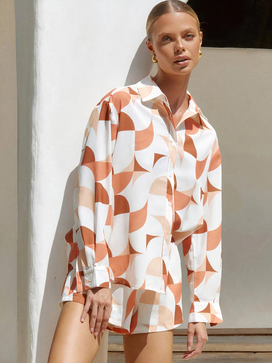 Pyjama Beige à Imprimé Mélange de Couleurs Transparente Chic et Tendance | Pyjama Shop