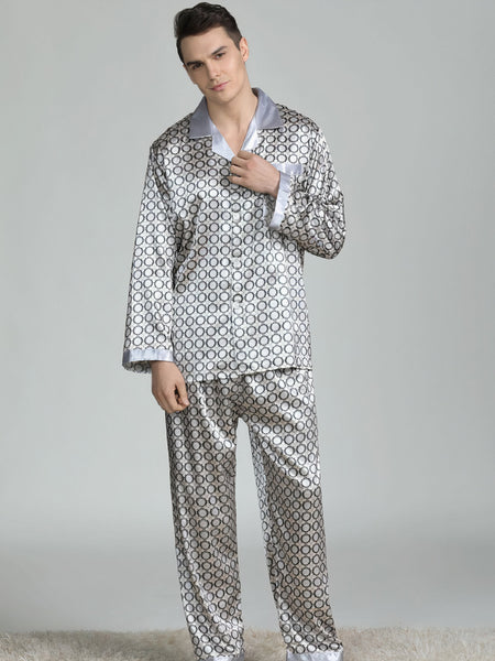 Pyjama Homme Soie/Satin - Manches Courtes + Pantalon Long, Polyester-Élasthanne, Tailles S-2XL