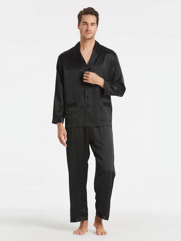 Suite De Pyjama Longue En Soie Classique Pour Homme "Noir" | Pyjama Shop