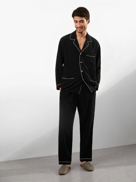 Pyjama En Soie Avec Col À Revers pour Homme "Noir" | Pyjama Shop