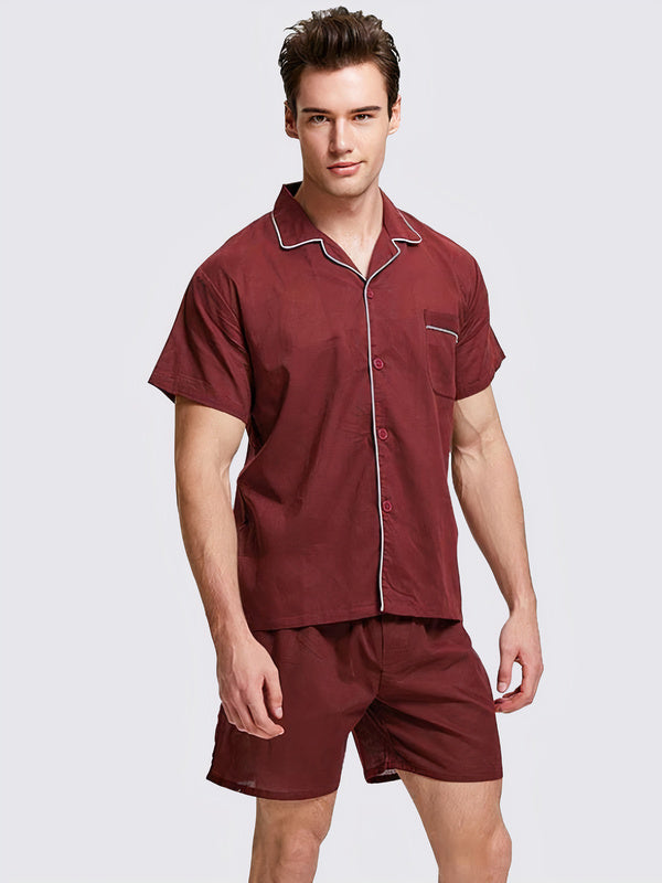 Pyjama en Col à Revers Chemise + Short pour Homme "Rouge" | Pyjama Shop