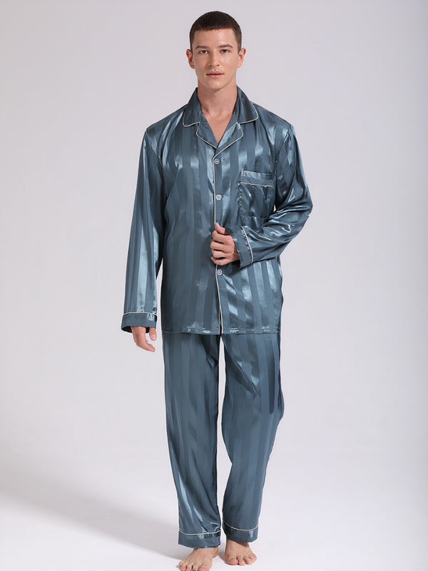 Pyjama à Rayures en Satin pour Homme "Bleu Océan" | Pyjama Shop
