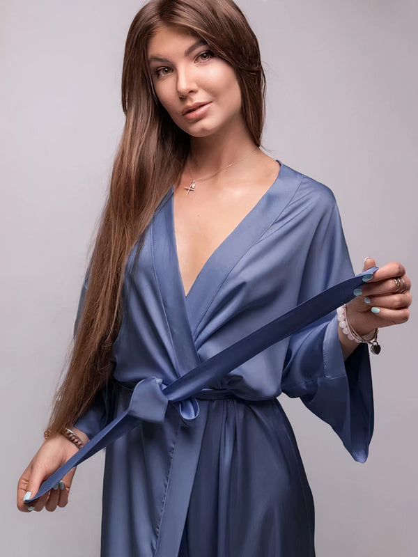 Robe de Chambre en Satin pour Femme "Marine" | Pyjama Shop
