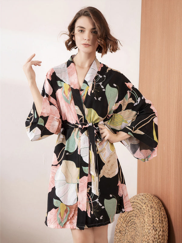 Robe de Chambre en Satin pour Femme "Flamingo" | Pyjama Shop