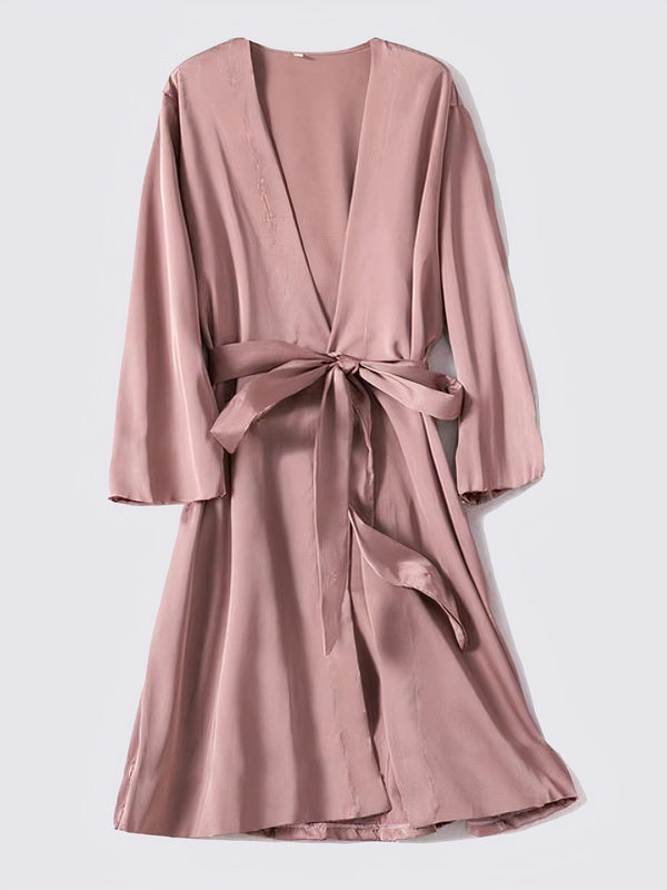 Robe de Chambre en Satin pour Femme "Kimono Rose" | Pyjama Shop