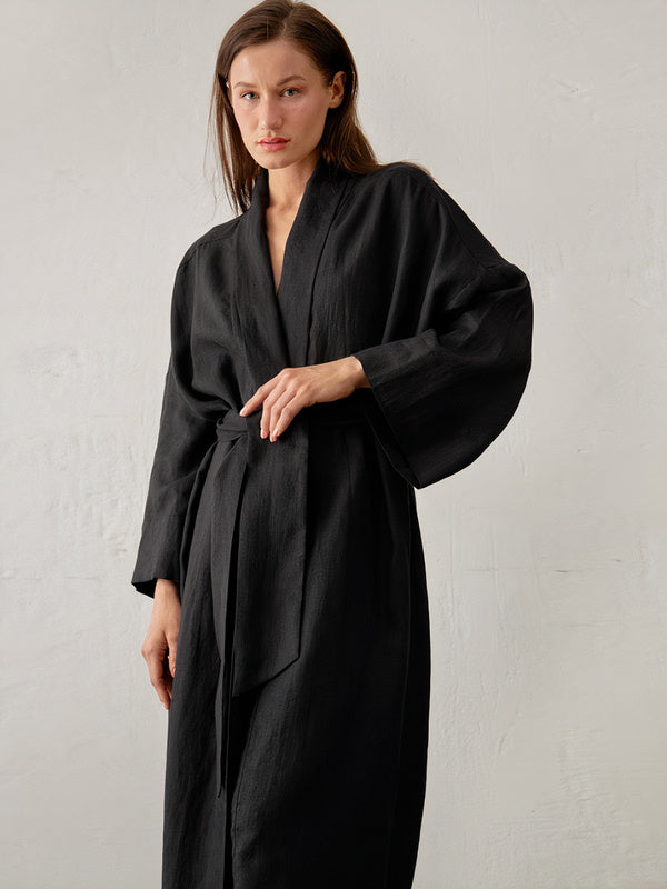 Robe de Chambre Oversize en Coton pour Femme "Kimono Noir" | Pyjama Shop