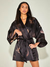 Robe de Chambre en Satin pour Femme &quot;Floral Noir&quot; | Pyjama Shop