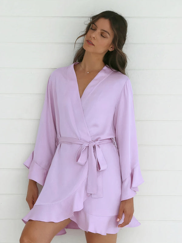 Robe de chambre femme à volants en satin "Lavande" | Pyjama Shop