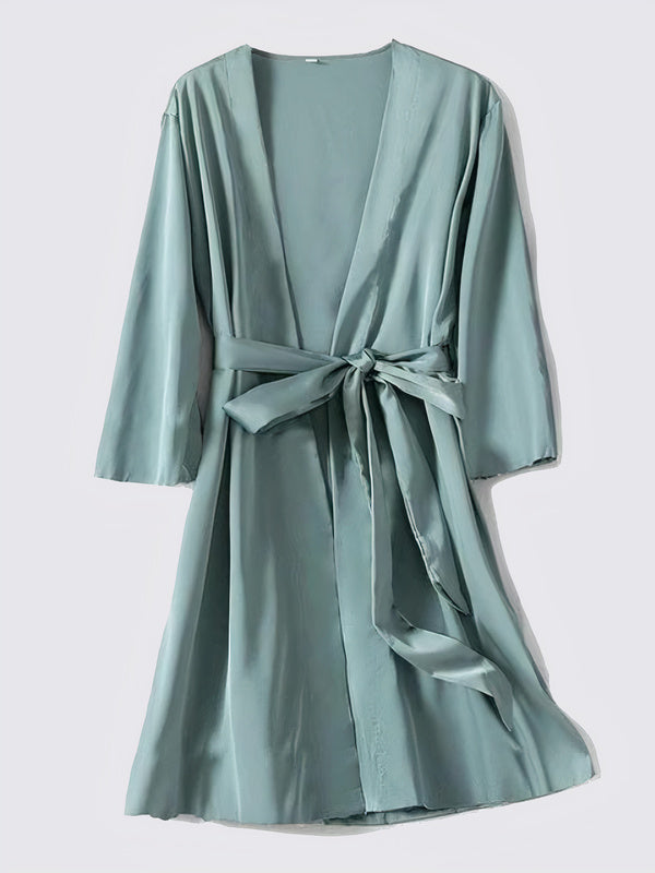 Robe de Chambre en Satin pour Femme "Kimono Bleu Ciel" | Pyjama Shop