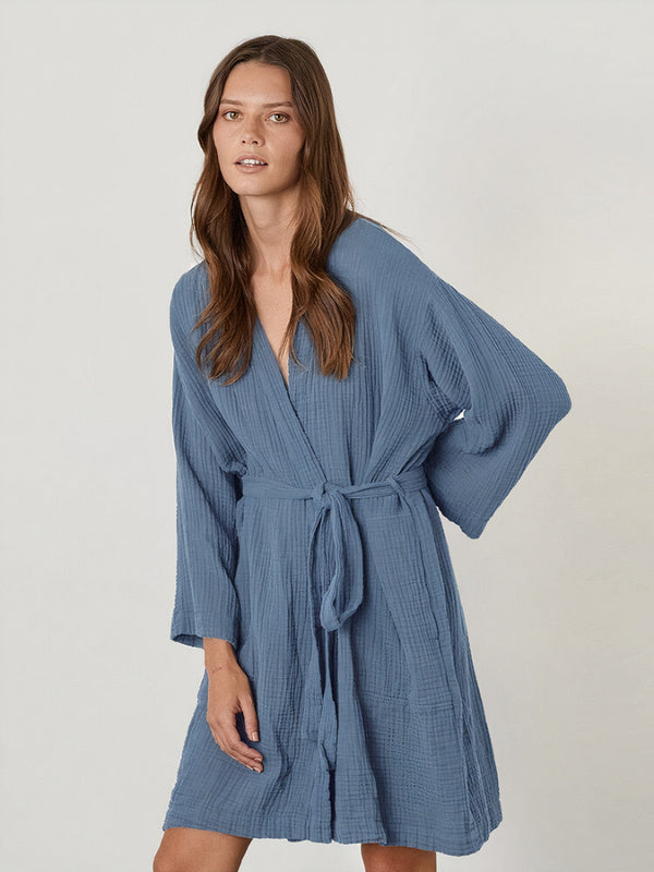 Robe de Chambre Femme Hiver en Coton "Bleu" | Pyjama Shop