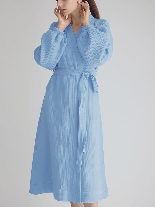 Robe de Chambre Mi-Longue en Coton "Bleu Clair" | Pyjama Shop
