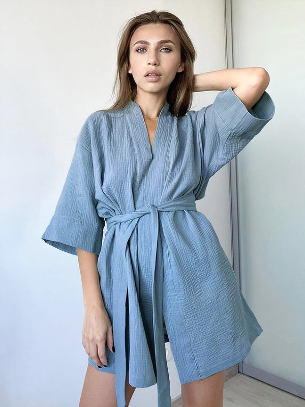 Robe de Chambre Femme en Coton "Bleu" | Pyjama Shop