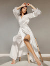 Robe de Chambre Femme Longue à Plumes en Satin &quot;Blanc&quot; | Pyjama Shop