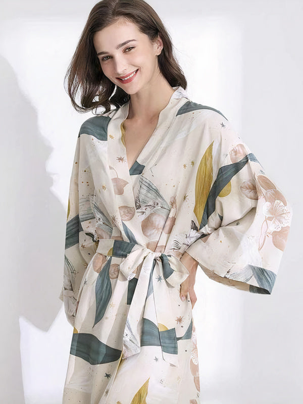Robe de Chambre en Satin pour Femme "Étoiles et Feuilles" | Pyjama Shop