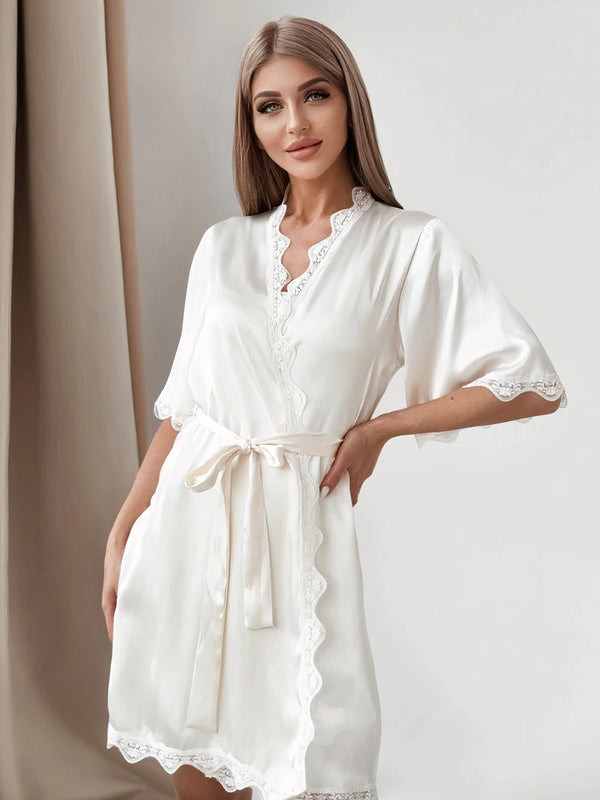 Robe de Chambre Kimono Déshabillé en Dentelle "Blanc" | Pyjama Shop