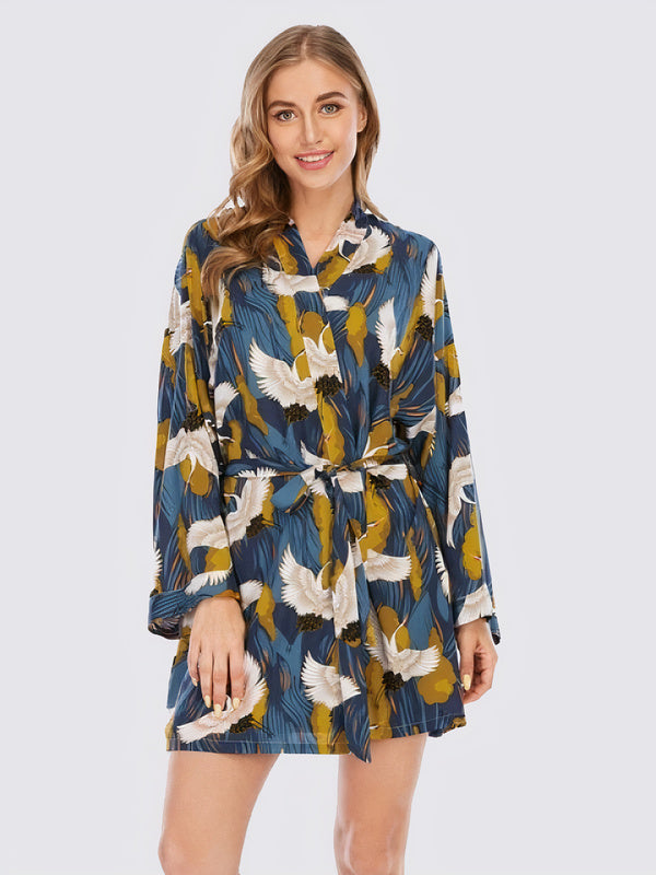Robe de Chambre en Satin pour Femme "Colombes" | Pyjama Shop