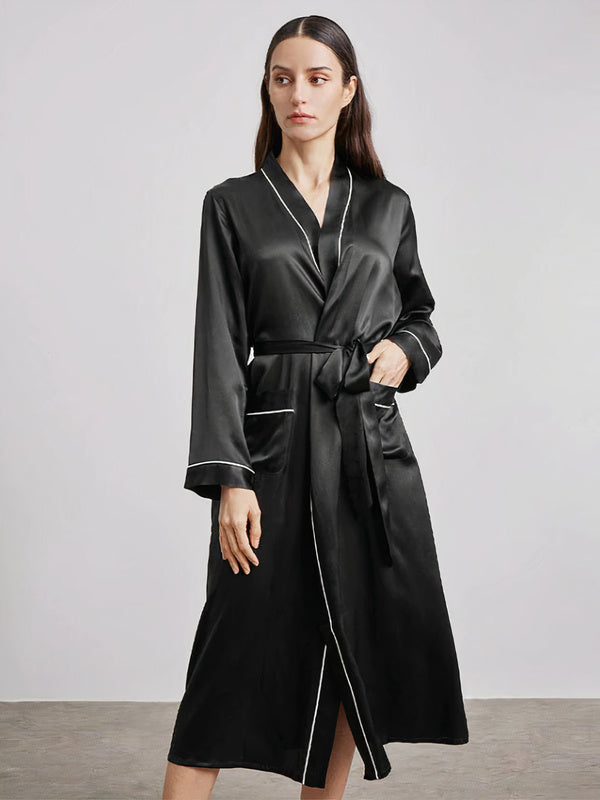 Robe de Chambre en Satin pour Femme Mi-Longue "Noir" | Pyjama Shop