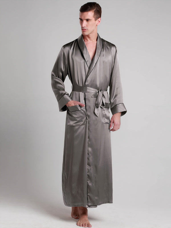 Robe de Chambre en Soie pour Homme Longueur Classique "Gris" | Pyjama Shop